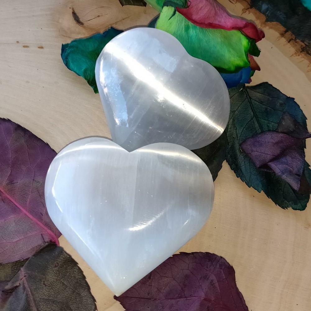 Crystal Selenite Heart Palm Stone